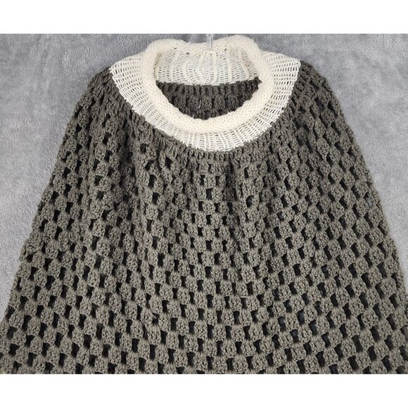 Womens Sweater Shawl Olive Green One Size Open Knit Fringed Winter Cape Poncho - Picture 5 of 8